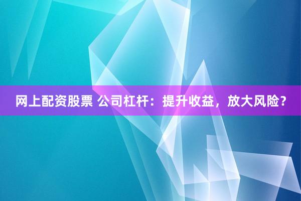 网上配资股票 公司杠杆：提升收益，放大风险？