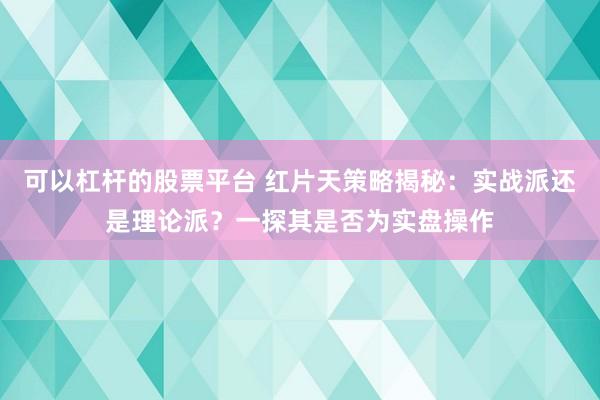 可以杠杆的股票平台 红片天策略揭秘：实战派还是理论派？一探其是否为实盘操作