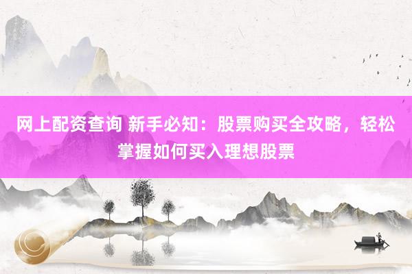 网上配资查询 新手必知：股票购买全攻略，轻松掌握如何买入理想股票