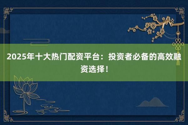 2025年十大热门配资平台：投资者必备的高效融资选择！