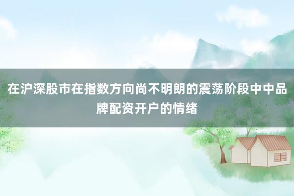 在沪深股市在指数方向尚不明朗的震荡阶段中中品牌配资开户的情绪