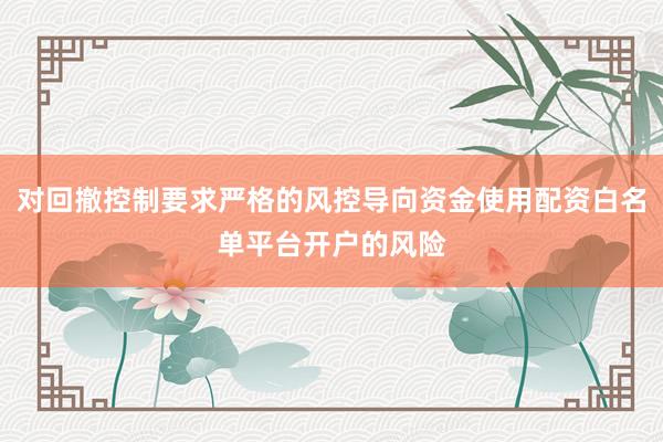 对回撤控制要求严格的风控导向资金使用配资白名单平台开户的风险