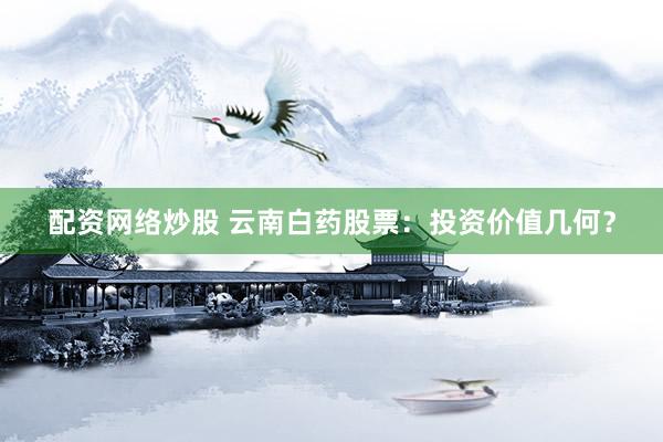 配资网络炒股 云南白药股票：投资价值几何？