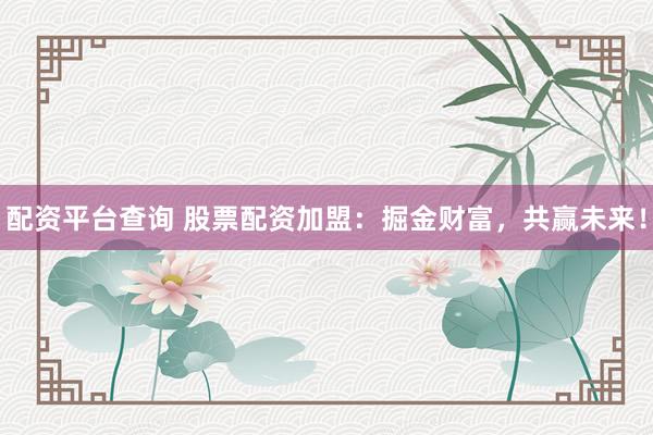 配资平台查询 股票配资加盟：掘金财富，共赢未来！