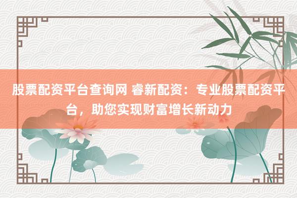 股票配资平台查询网 睿新配资：专业股票配资平台，助您实现财富增长新动力
